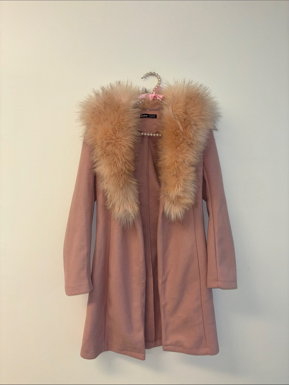 Pink Trench Coat lux Faux-Fur Collar penny lane jacket chore coat Sz Xs Y2K VTG